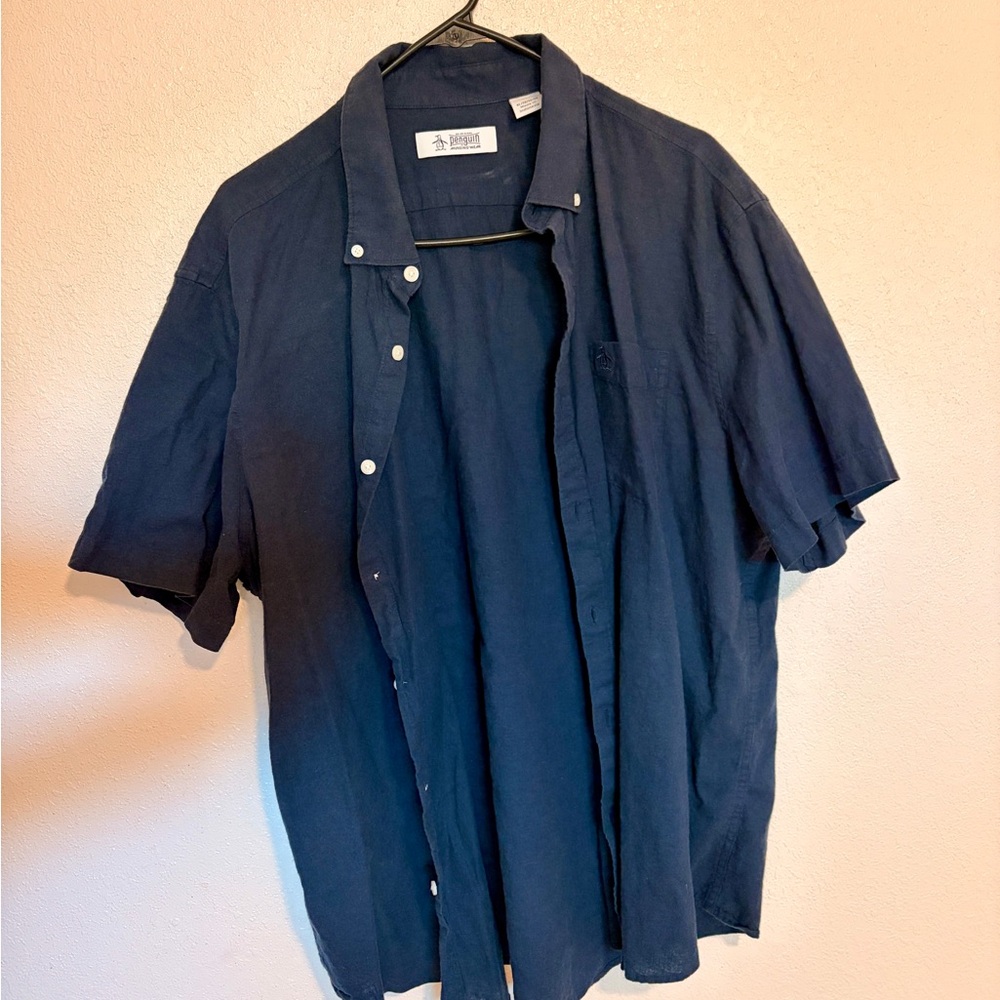 Men's Penguin Navy Blue Short Sleeve Shirt